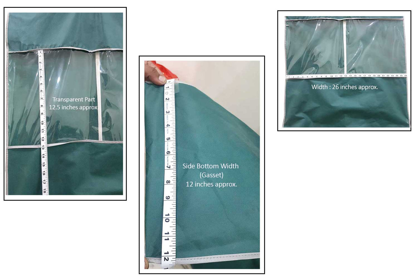 Mohan Shoppe Green Color Non-Woven Wedding Lehenga Gown Long Dress Garment Cover Bags 63" with 12" Gusset with Back Zip pack of 1 piece (Transparent Covering: 12.5 inches approx.)