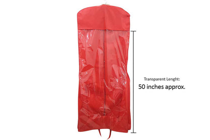 Mohan Shoppe Red Non-Woven Wedding Lehenga Gown Long Dress Garment Cover Bags 63" with 12" Gusset with Back Zip pack of 1 piece (Transparent Covering: 50 inches approx.)