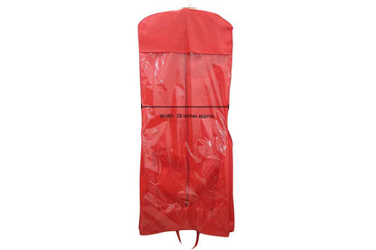 Mohan Shoppe Red Non-Woven Wedding Lehenga Gown Long Dress Garment Cover Bags 63" with 12" Gusset with Back Zip pack of 1 piece (Transparent Covering: 50 inches approx.)