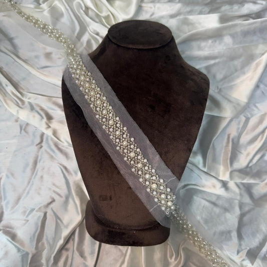 White Color Pearl work Net Base Fancy Lace