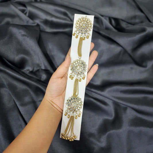 Golden color Stonework Kurta Patti Button with Chain 1 Pc