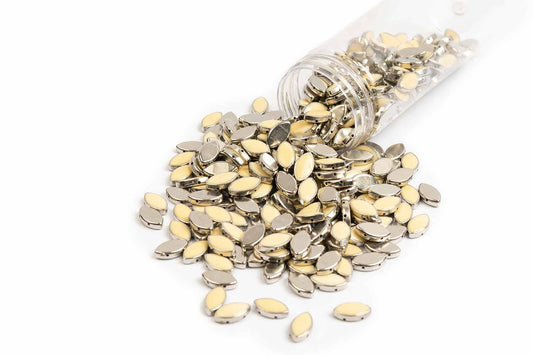 Mohan Shoppe Cream Color Eye Shape Plastic Stones for Embroidery Work Ladies Suits, Dresses, Blouses, Gowns, Beading, Art and Craft and Decoration, Package of 20 Pieces