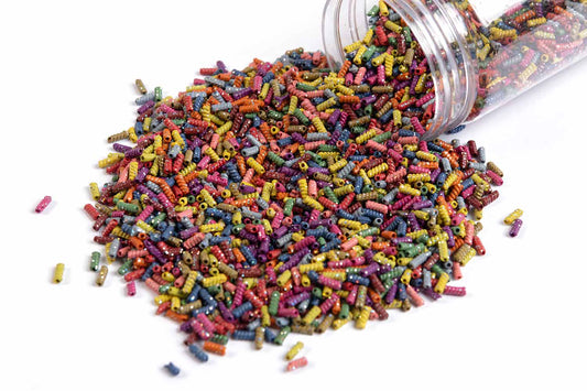 Multi Color Cylinderical Shape Plastic Beads Package of 50 Grams