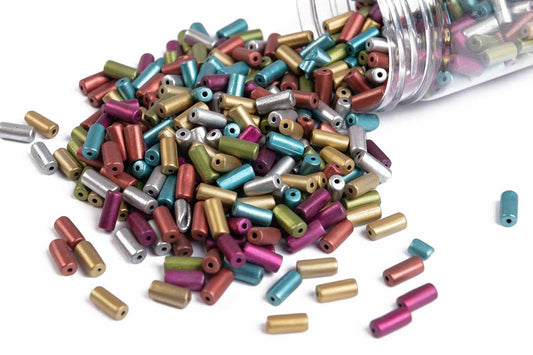 Multi Color Cylindrical Shape Plastic Beads Package of 50 Grams