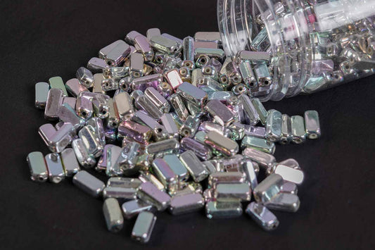 Silver Rainbow Color Cuboidal Shape Plastic Beads Package of 50 Grams