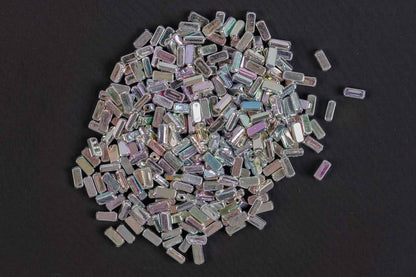 Silver Rainbow Color Cuboidal Shape Plastic Beads Package of 50 Grams