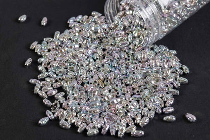 Silver Rainbow Color Oval/Surahi Shape Plastic Beads Package of 50 Grams