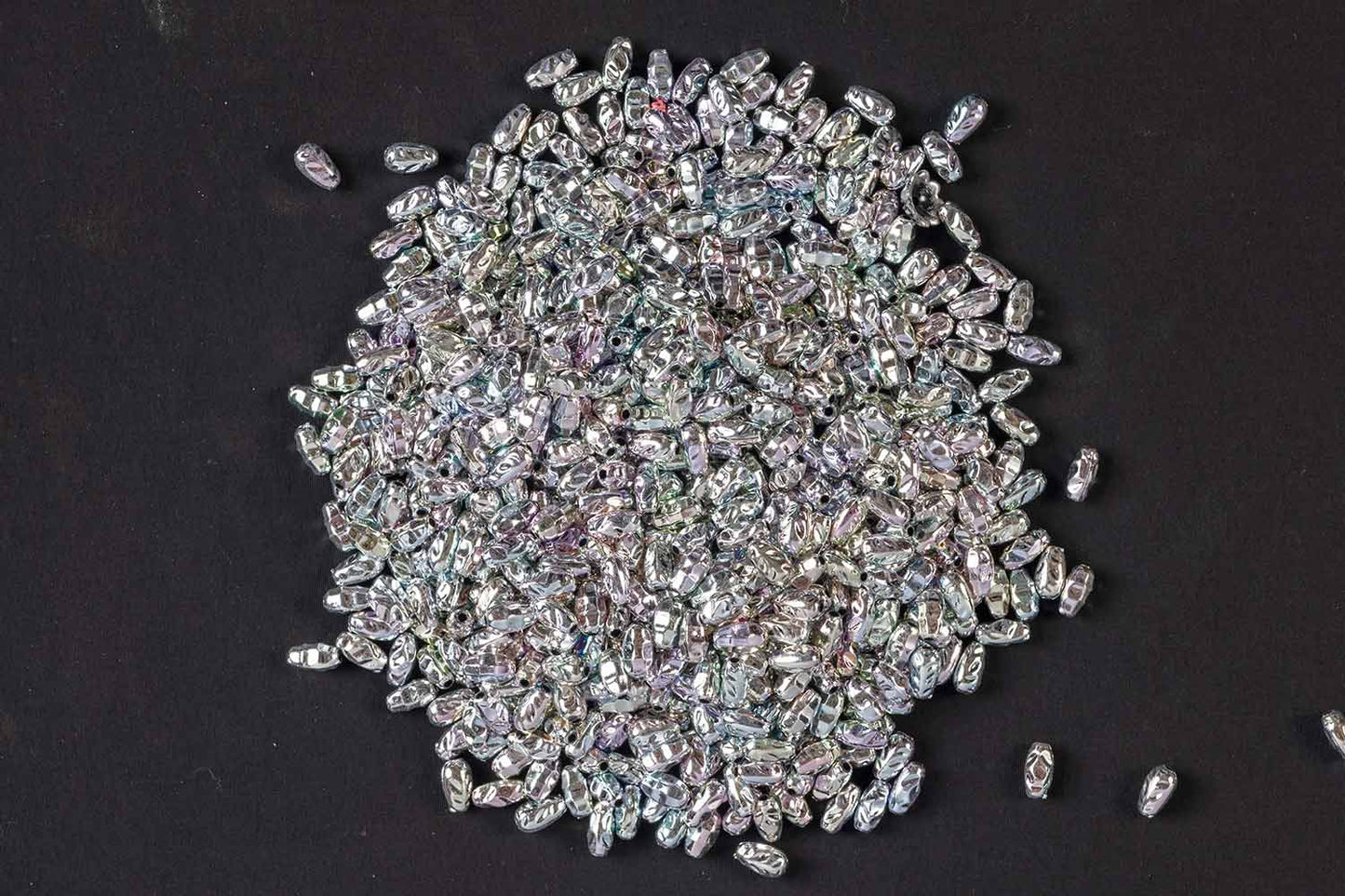 Silver Rainbow Color Oval/Surahi Shape Plastic Beads Package of 50 Grams