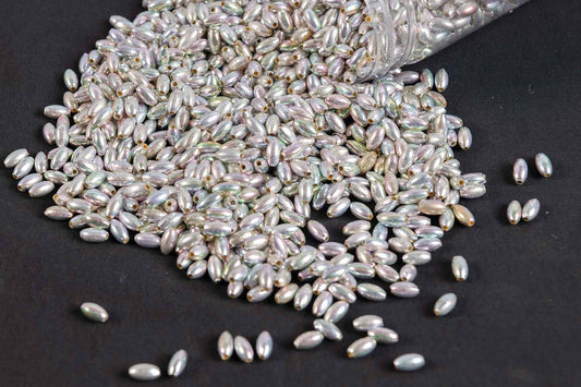 Silver Rainbow Color Oval/Surahi Shape Plastic Beads Package of 50 Grams