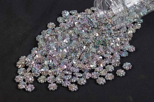 Silver Rainbow Color Flower Shape Plastic Beads Package of 50 Grams