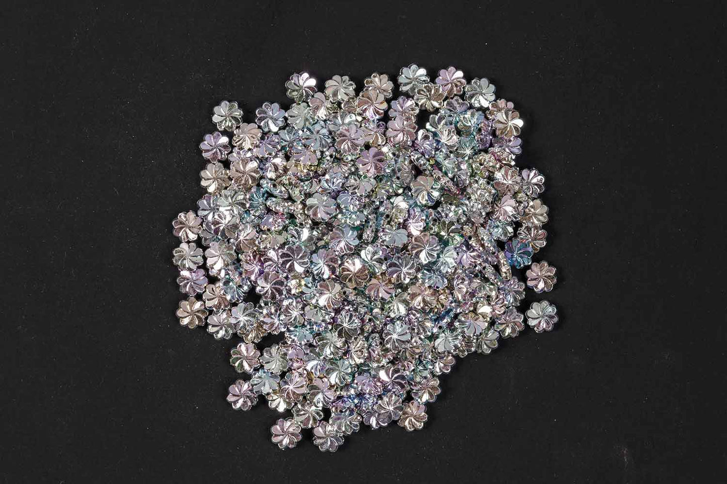 Silver Rainbow Color Flower Shape Plastic Beads Package of 50 Grams