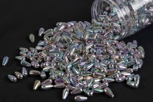 Silver Rainbow Color Drop Shape Plastic Beads Package of 50 Grams