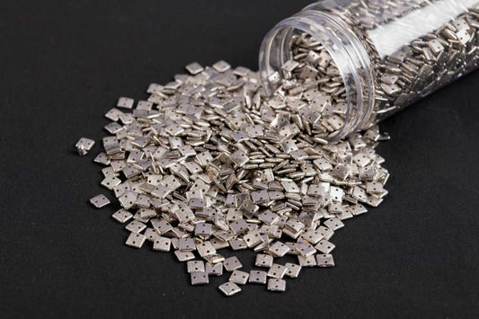 Silver Color Square Shape Plastic Stones Package of 50 Grams