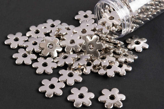 Silver Color Flower Shape Plastic Beads Package of 50 Grams