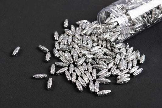 Silver Color Assorted Shape Plastic Beads Package of 50 Grams