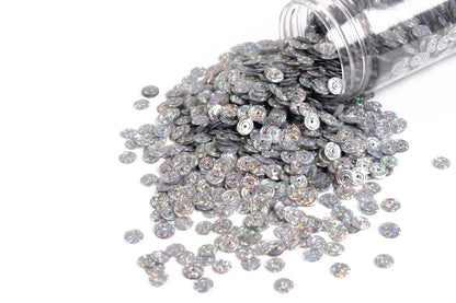 Mohan Shoppe Silver Color Round Shape Plastic Sequins for Suits, Dresses, Sarees, Craft Material, Decoration etc. (Package of 50 Grams)