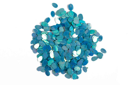 Mohan Shoppe Ferozi Blue Oval Shape Plastic Sequins for Suits, Dresses, Sarees, Craft Material, Decoration etc. (Package of 50 Grams)