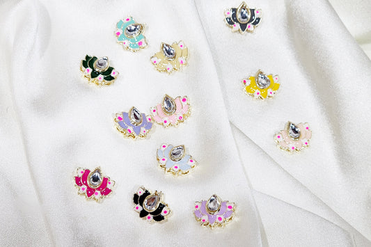 Lotus Design Kundan Buttons - Pack Of 10 pieces