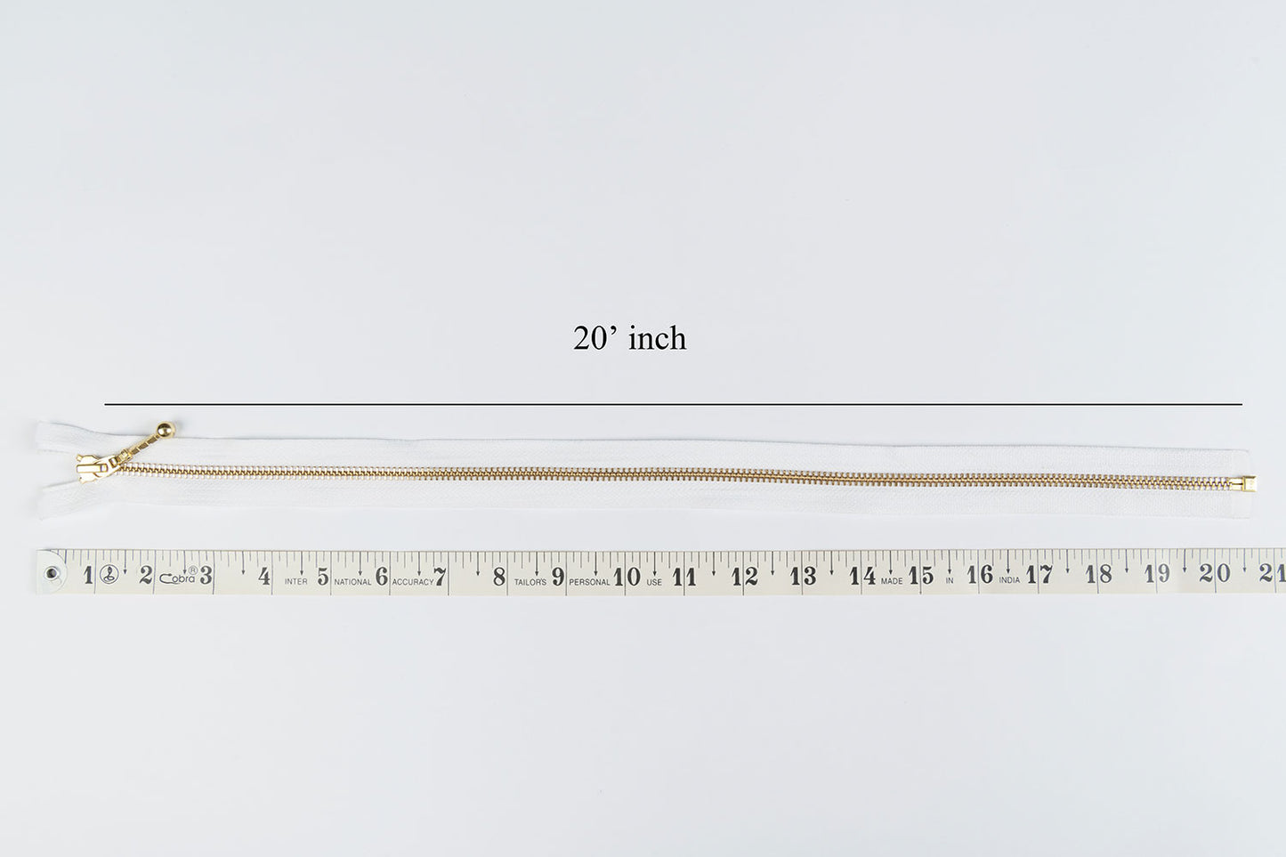 White Color Ykk Zip with Golden chain 20 25 inches