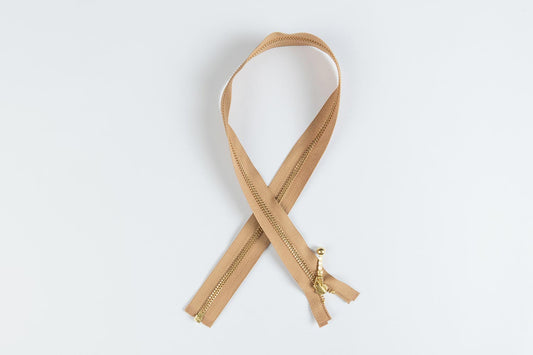 Beige Color Ykk 30 Inches Metal Zip with golden chain