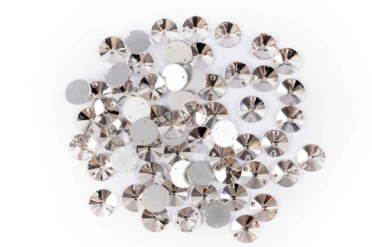 Mohan Shoppe Silver Round Rivoli Glass Stone Package of 50 Pieces